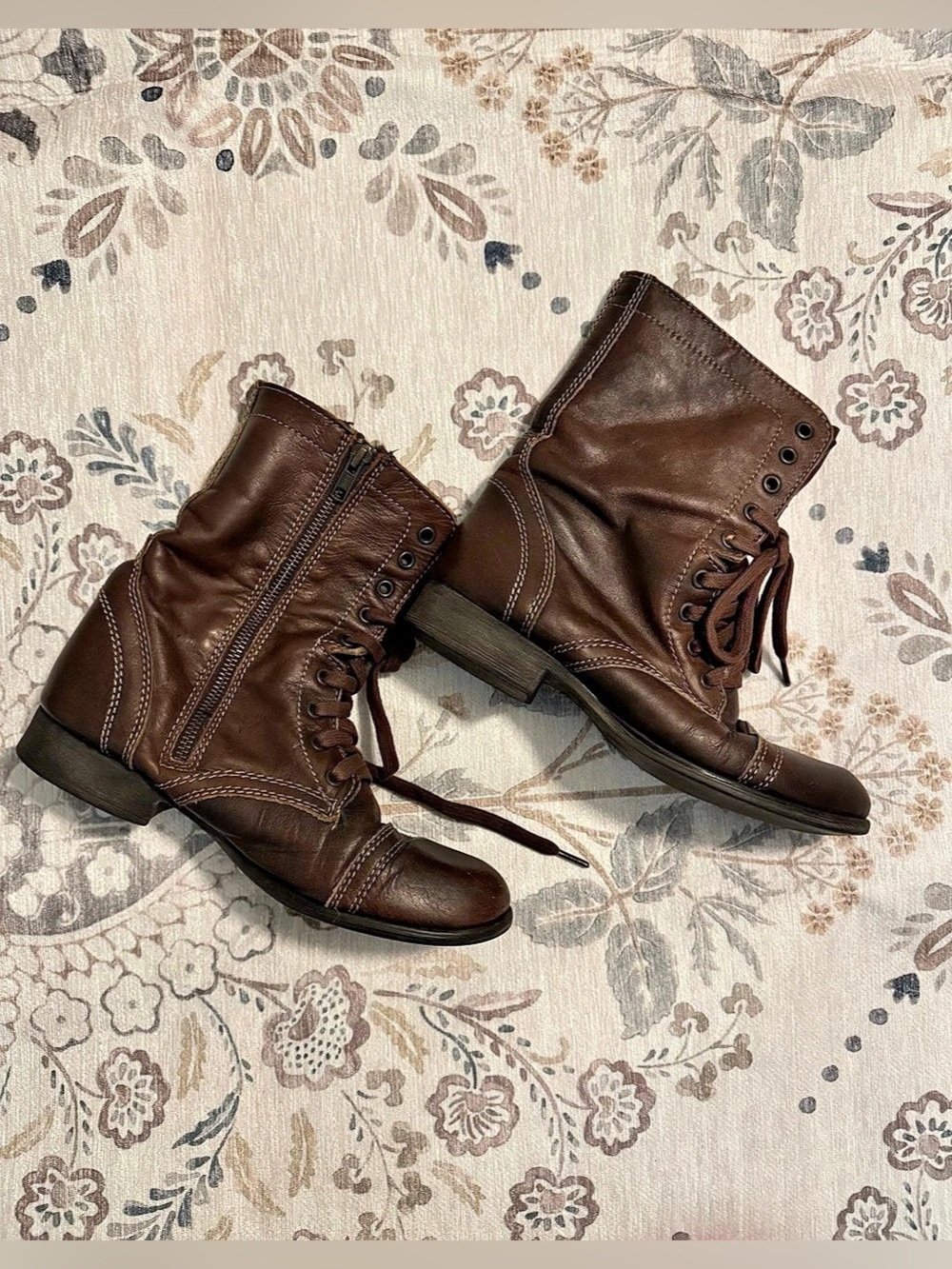 Steve Madden Womens Troopa Combat Boots Size 8 Brown Leather Biker Lace Up Boho - Picture 5 of 5